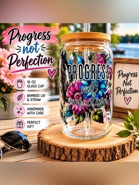 Progress Not Perfection 16 oz Glass Can Cup